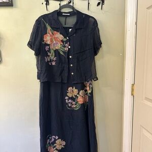 Robbie Bee 2 Piece Navy dress with Flowers and sequins